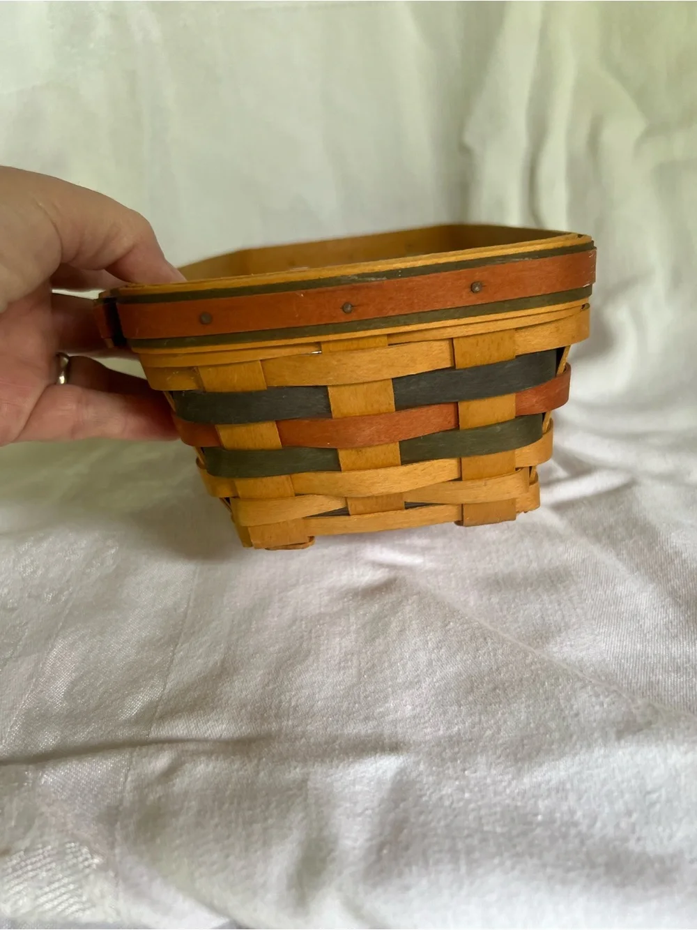 Longaberger Rectangular Woven Basket in Orange, Black & Natural